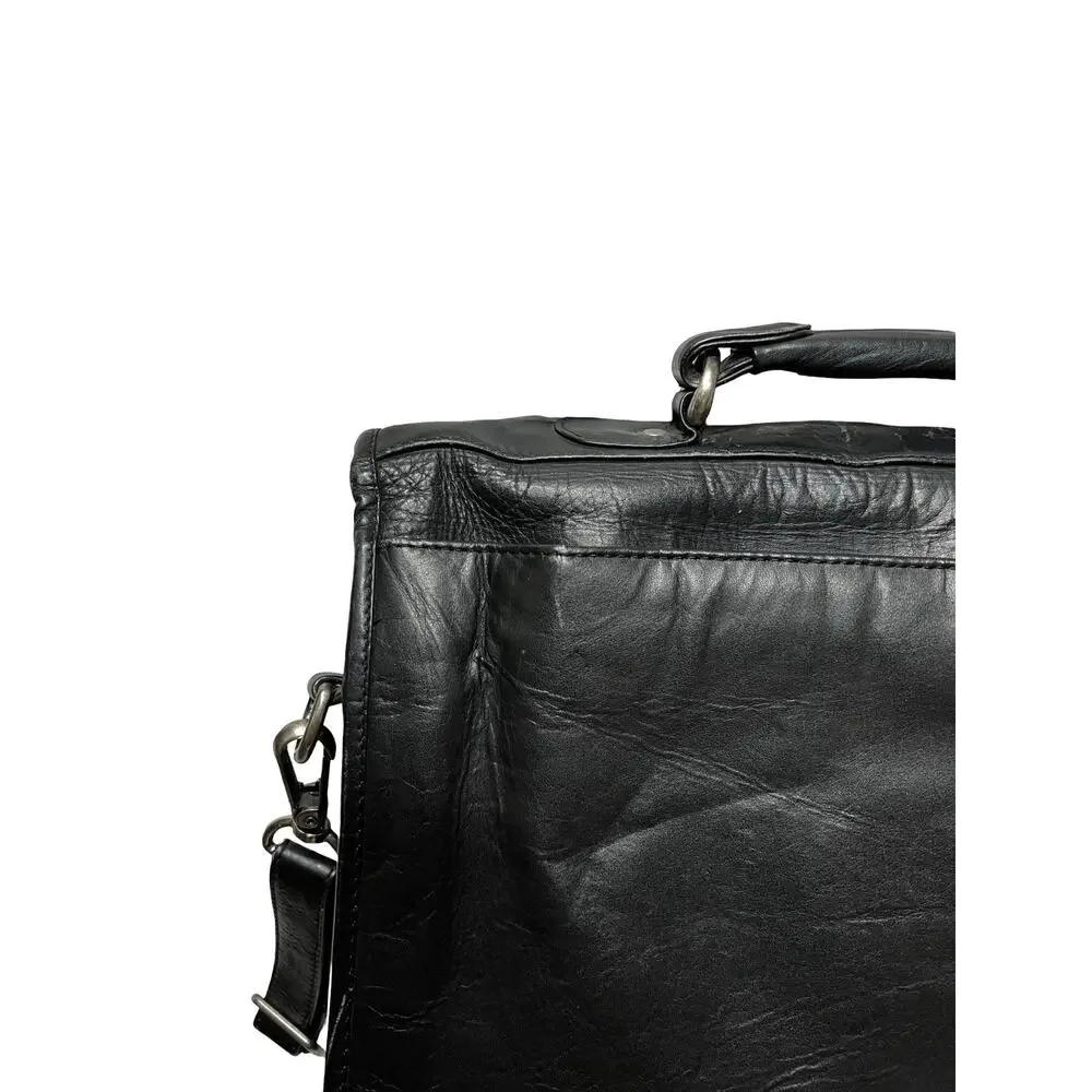 Vtg Kenneth Cole Reaction Black Leather laptop briefcase Messenger Work bag